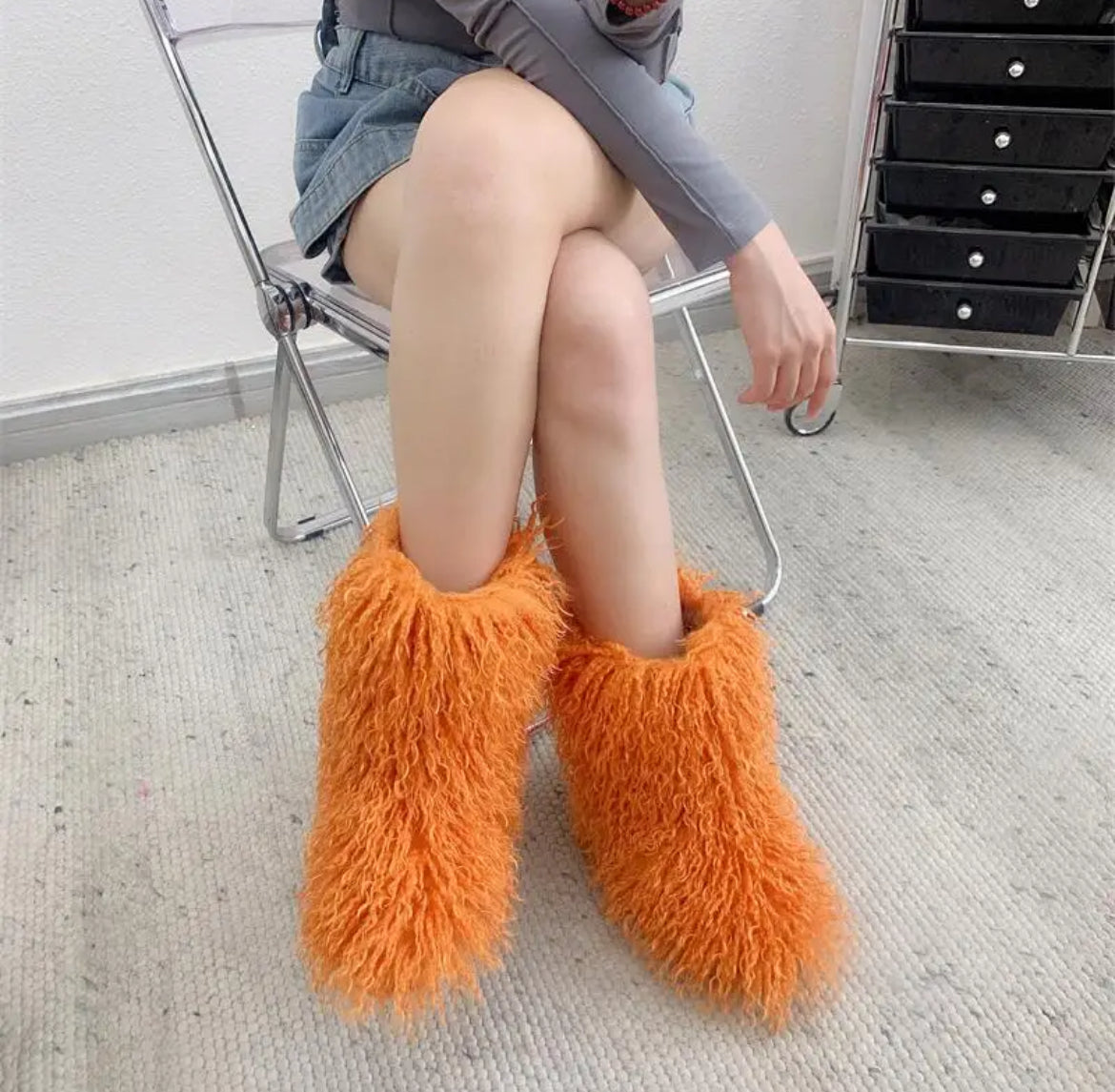 Faux Mongolian Fur Boots