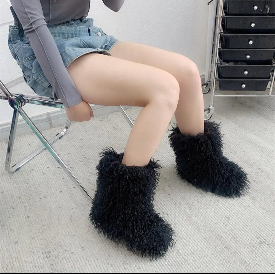 Faux Mongolian Fur Boots