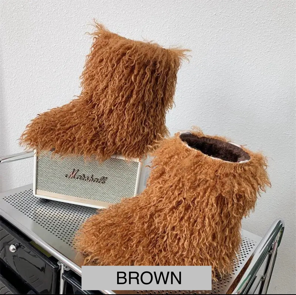 Faux Mongolian Fur Boots