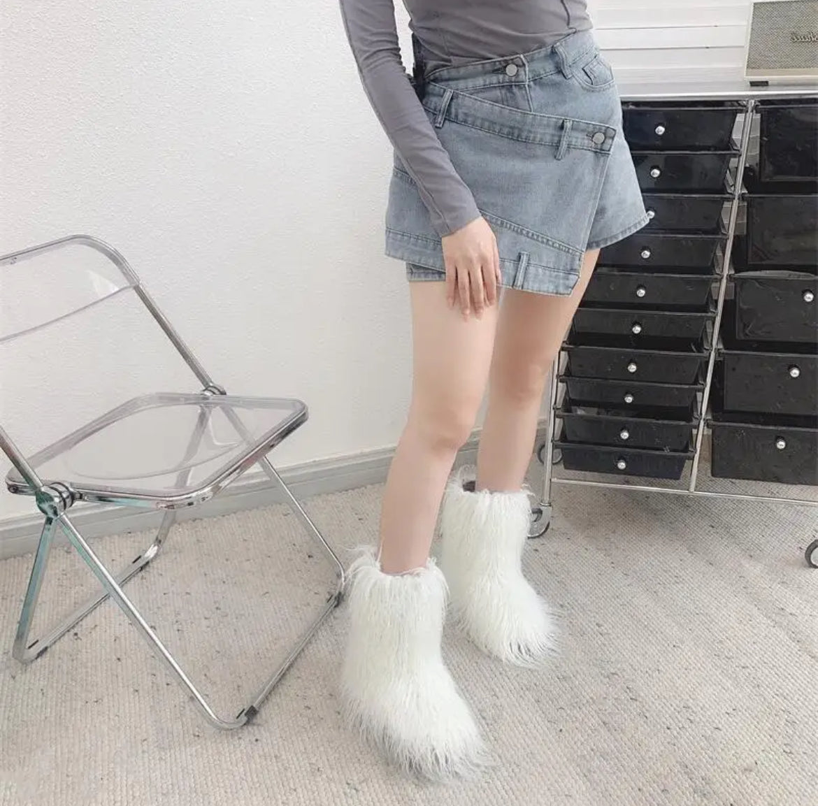 Faux Mongolian Fur Boots